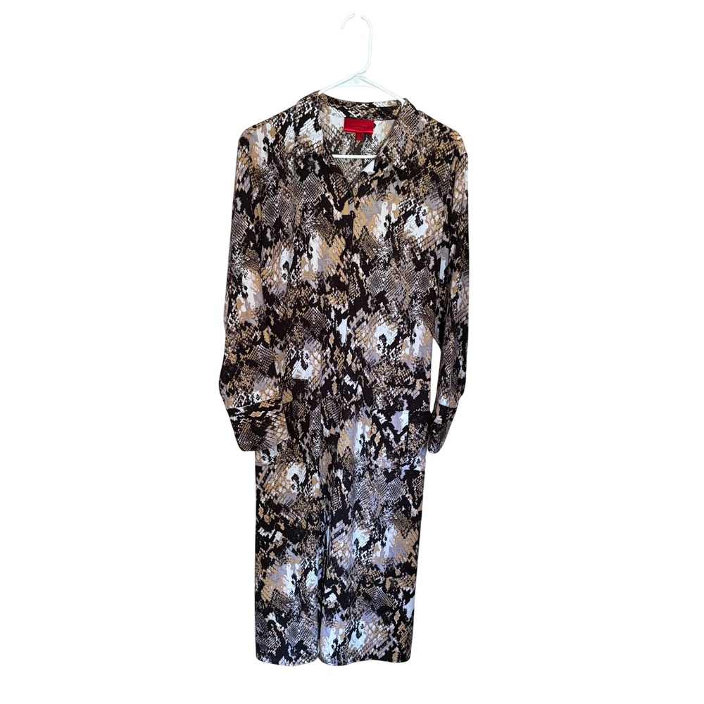 Jennifer Lopez Womens XXL Snakeskin Print Long Sleeve Button Front Shirt Dress